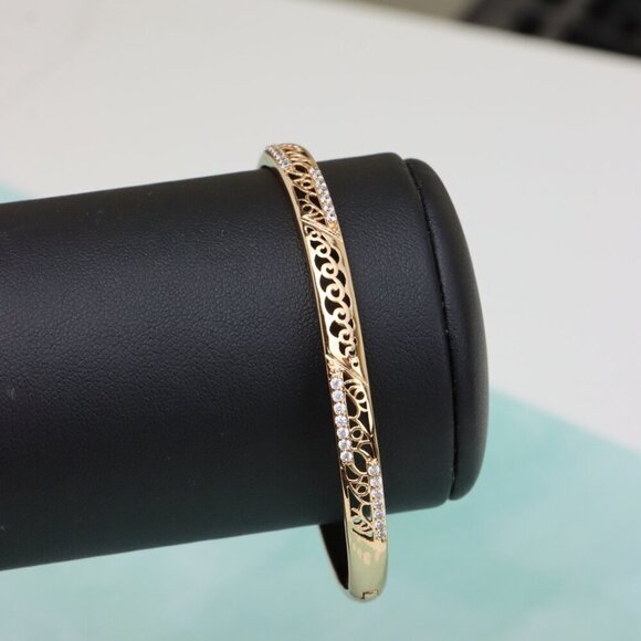 Rose Gold Bangle with Intricate Filigree and Crystal Detailing, XPBL0468 - Picture 6 of 10